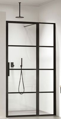 IMPEY SOHO BLACK WETROOM SCREEN 1400mm R/H HINGED DOOR with INLINE PANEL ALCOVE & BRACING BAR, AH24SC01-140-RIGHT